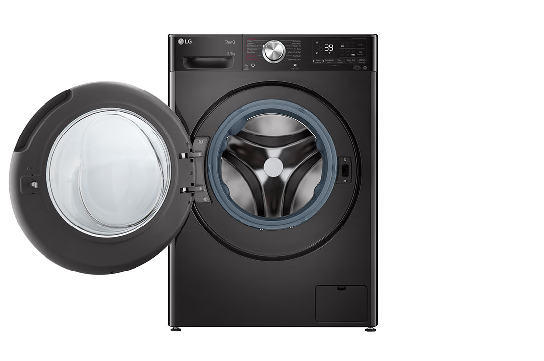 LG 11/7kg, AI Direct Drive Front Load Washer Dryer, Front door open view, FV1411H2B, thumbnail 2
