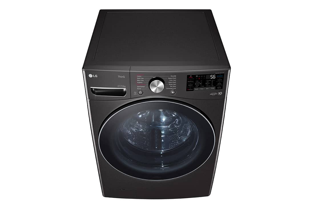 LG 21/12kg, AI Direct Drive Front Load Washer Dryer in Black Steel, Top pespective, F2721HVRB, thumbnail 6