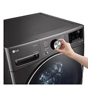 LG 21/12kg, AI Direct Drive Front Load Washer Dryer in Black Steel, Panel view with hand, F2721HVRB, thumbnail 10
