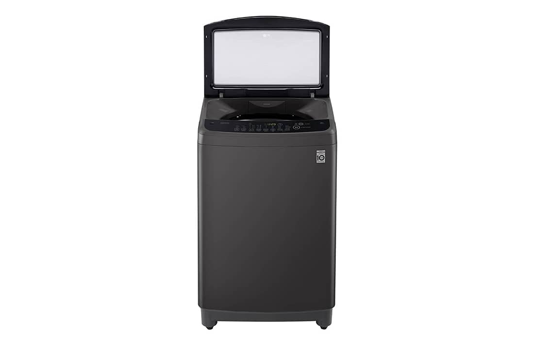 LG 10kg Smart Inverter Top Load Washing Machine in Middle Black, Front view with door open, T2310VSAB, thumbnail 4