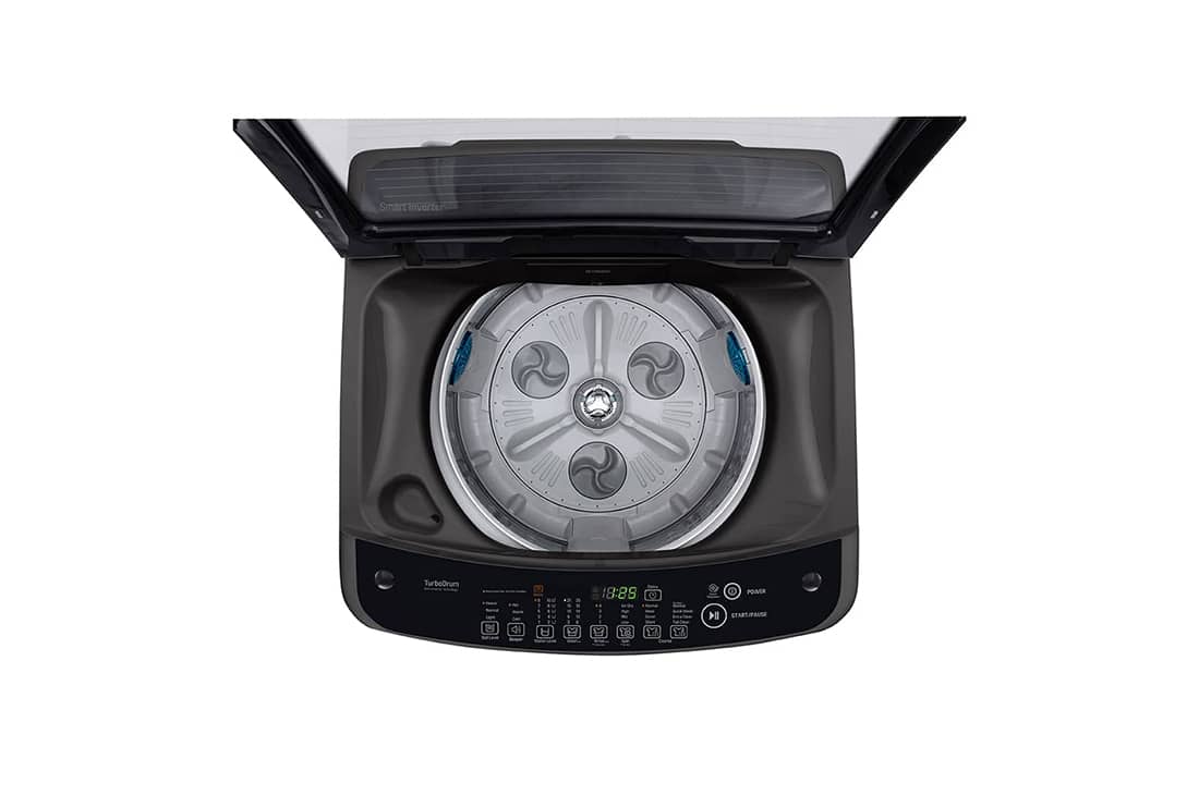LG 10kg Smart Inverter Top Load Washing Machine in Middle Black, Top view with door open, T2310VSAB, thumbnail 9