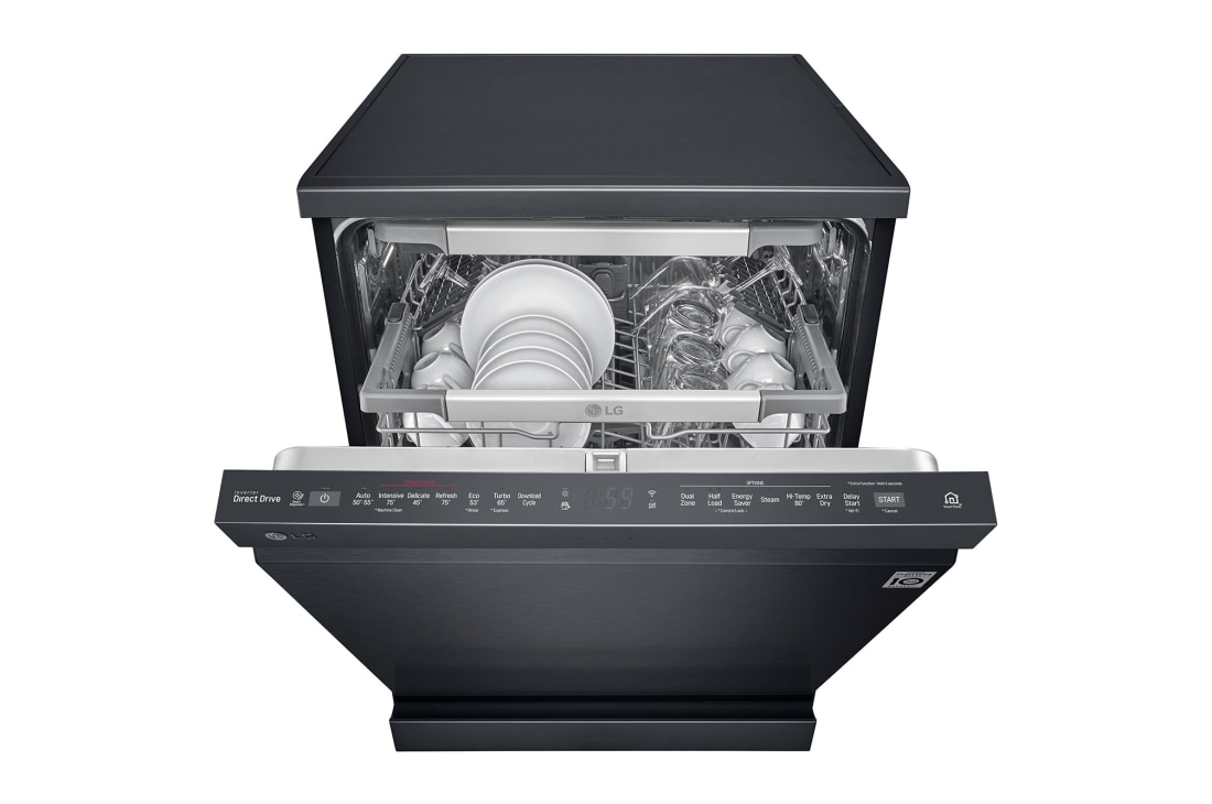 LG 24 inch Full Console Dishwasher with 15 Place Settings, Front Controls - Black