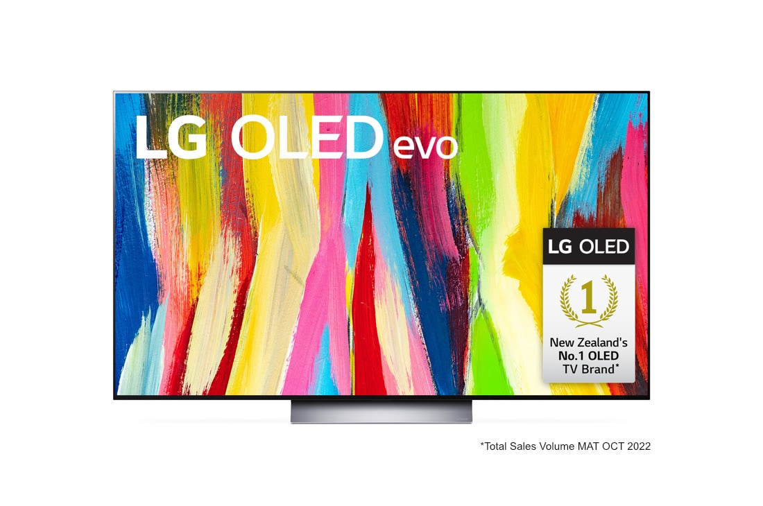 LG C2 65 inch 4K Smart OLED evo TV, front view with infill image, OLED65C24LA