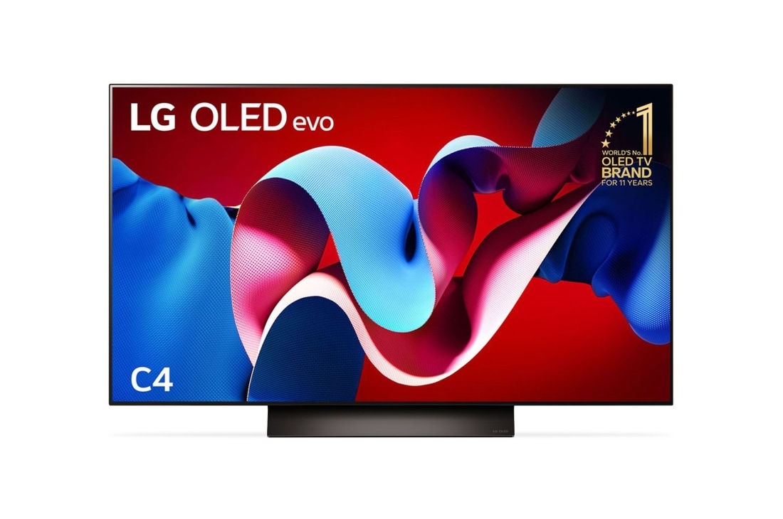 LG 48 inch LG OLED evo C4 4K Smart TV 2024, Front view with LG OLED evo and 11 Years World No.1 OLED Emblem on screen, OLED48C46LA