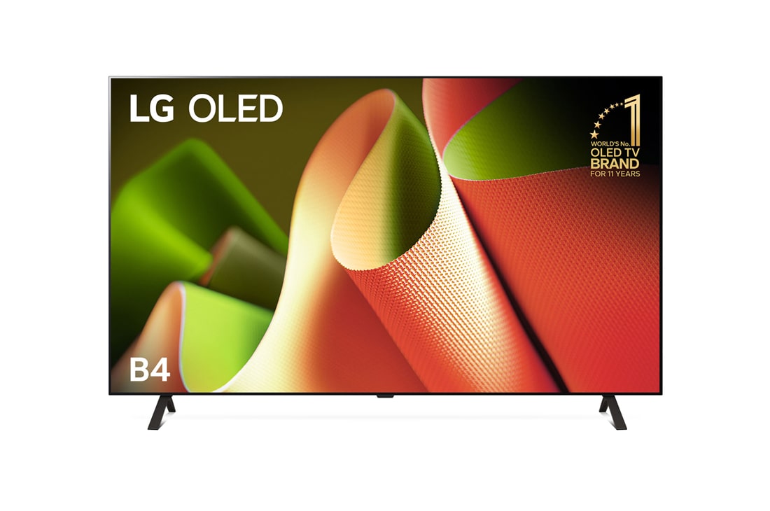 LG 77 Inch LG OLED B4 4K Smart TV 2024, Front view with LG OLED and 11 Years World No.1 OLED Emblem, OLED77B46LA