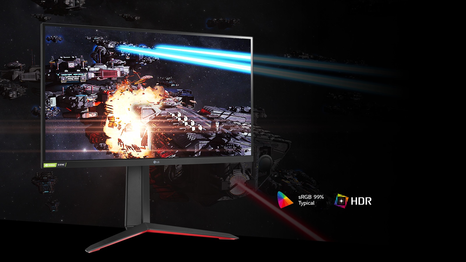 مشهد الألعاب بألوان غنية وتباين على الشاشة التي تدعم HDR10 مع sRGB 99٪ (نموذجي).