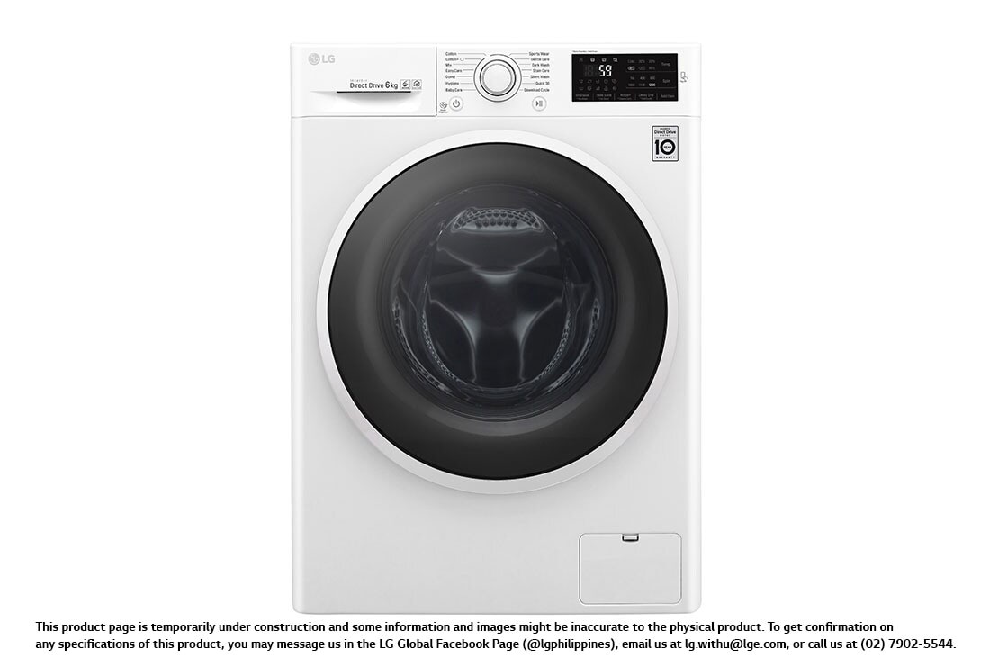 LG 6.0  Kg Front Load Washing Machine, Inverter Direct Drive, 6 Motion Technology, F2J6NN0W_Front, FC1206N4W