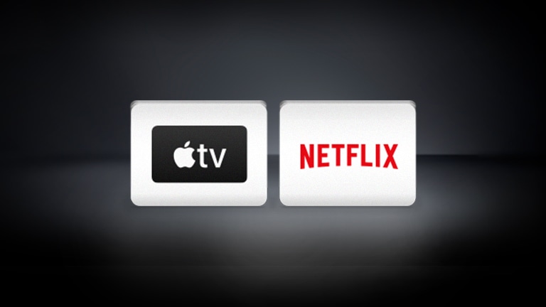 Logo Apple TV i Netflix ułożone na czarnym tle.