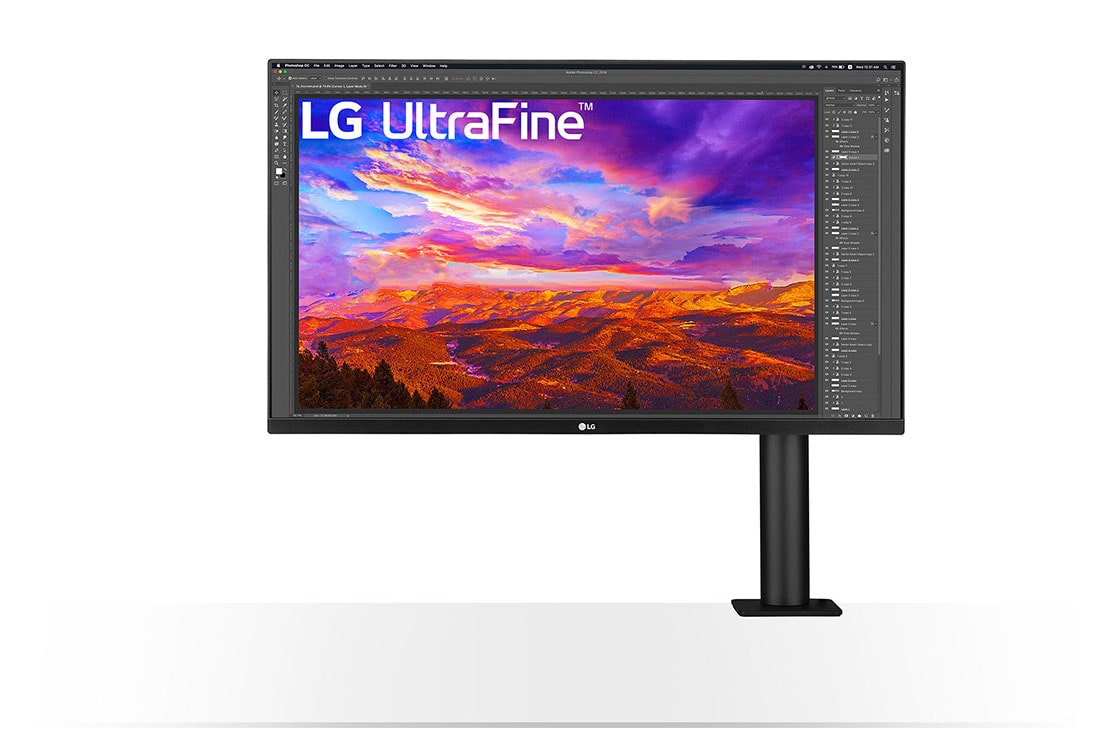 LG Monitor LG 31,5’’ UltraFine™ Display Ergo 4K z HDR10 32UN880-B, Widok monitora z przodu, ramię po prawej, 32UN880-B