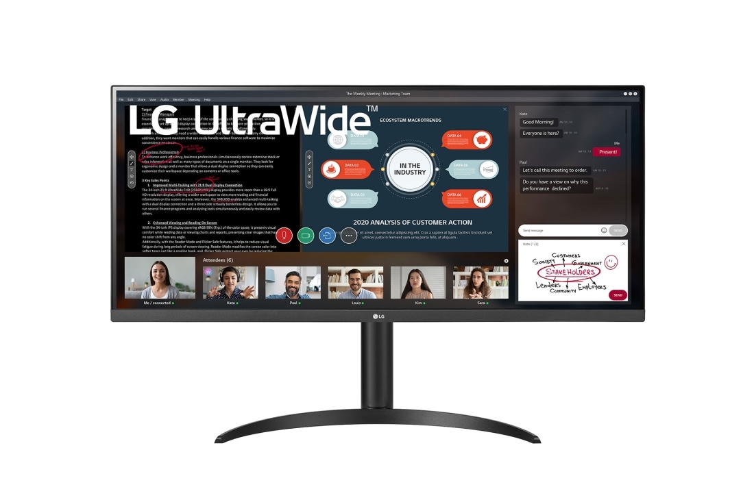 LG Monitor 34” 21:9 UltraWide™ Full HD IPS z technologią AMD FreeSync™ 34WP550-B, Widok z przodu, 34WP550-B