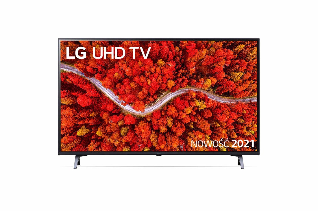 LG Telewizor LG 43” UHD 4K 2021 AI TV ze sztuczną inteligencją, DVB-T2, 43UP8000, Widok z przodu telewizora LG UHD, 43UP80003LA