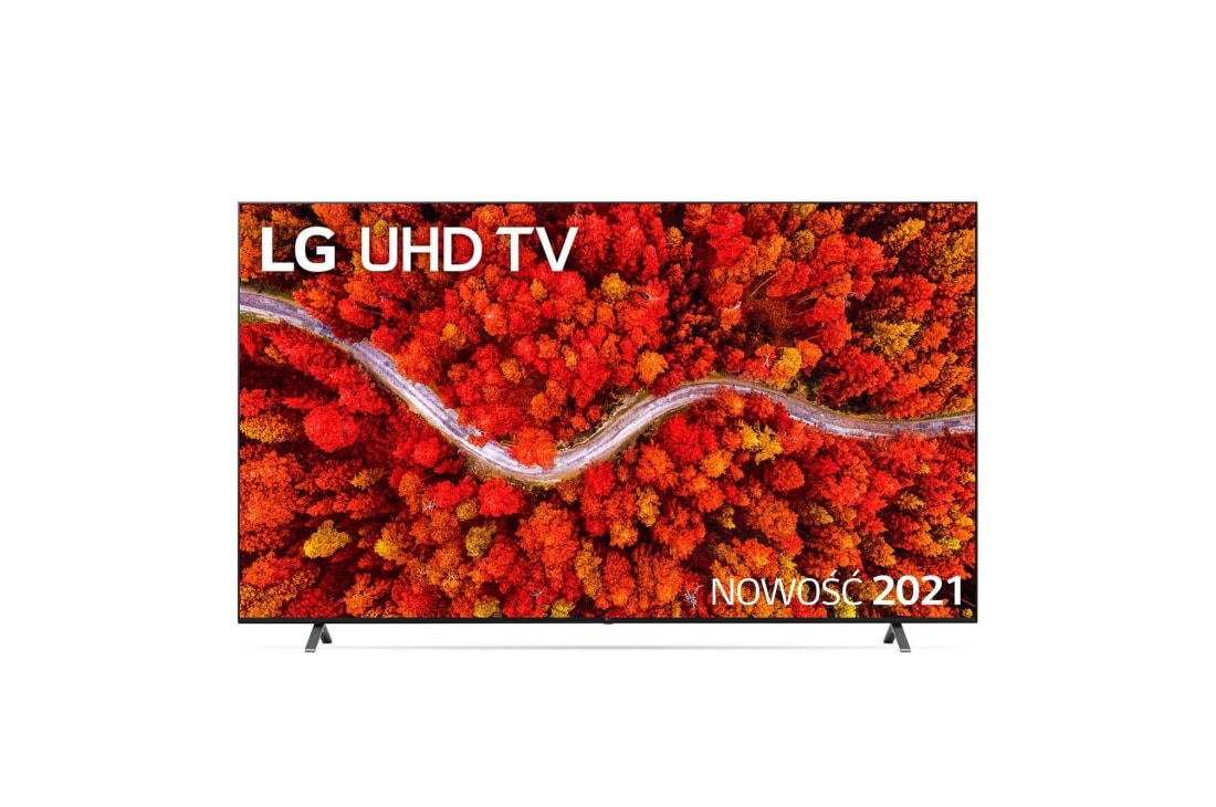 LG Telewizor LG 82” UHD 4K 2021 AI TV ze sztuczną inteligencją, DVB-T2/HEVC, 82UP8000, Widok z przodu telewizora LG UHD, 82UP80003LA