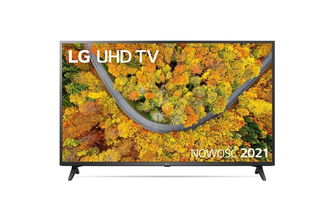 LG Telewizor LG 55” UHD 4K 2021 AI TV ze sztuczną inteligencją, DVB-T2/HEVC, 55UP7500, Widok z przodu telewizora LG UHD, 55UP75003LF