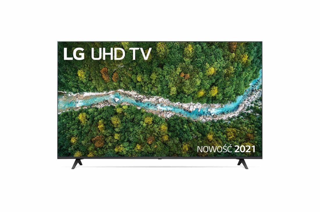 LG Telewizor LG 65” UHD 4K 2021 AI TV ze sztuczną inteligencją, DVB-T2/HEVC, 65UP7700, Widok z przodu telewizora LG UHD, 65UP77003LB