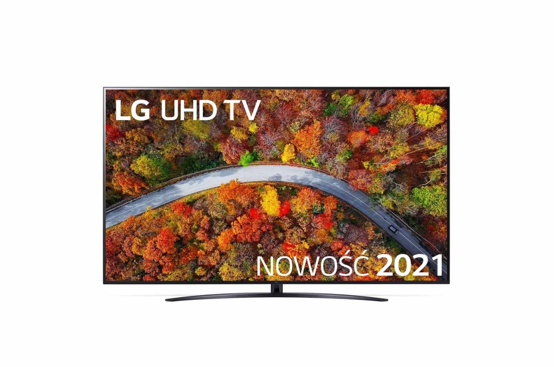 LG  Telewizor LG 75” UHD 4K 2021 AI TV ze sztuczną inteligencją, DVB-T2/HEVC, 75UP8100, Widok z przodu telewizora LG UHD, 75UP81003LR