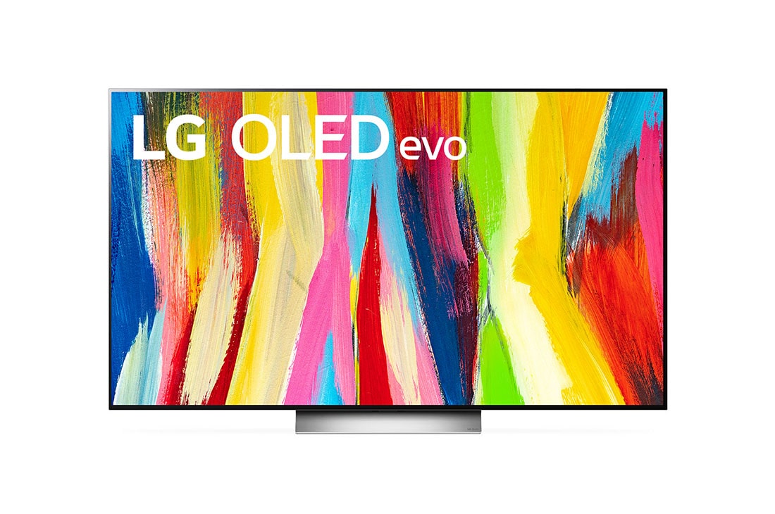 LG Telewizor LG 77” OLED evo 4K ze sztuczną inteligencją, Cinema HDR, Smart TV, 120Hz, DVB-T2/HEVC, OLED77C2, widok z przodu, OLED77C22LB