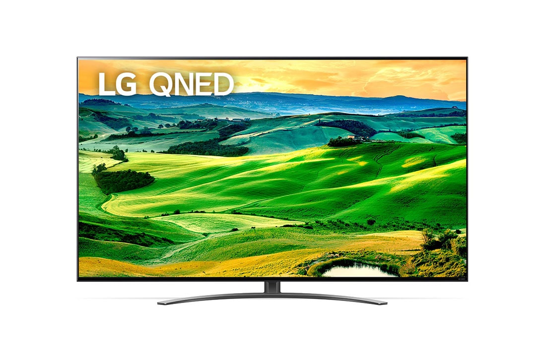 LG Telewizor LG 55” QNED 4K  AI TV ze sztuczną inteligencją, DVB-T2/HEVC, 55QNED81, Widok z przodu telewizora LG QNED z obrazem wypełniającym i logo produktu, 55QNED813QA, thumbnail 0