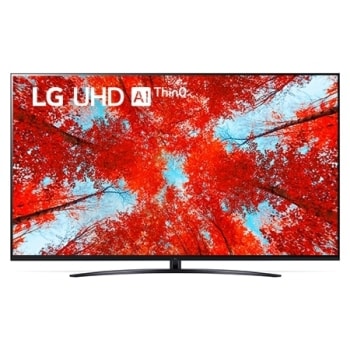 Widok z przodu telewizora LG UHD z obrazem wypełniającym i logo produktu1