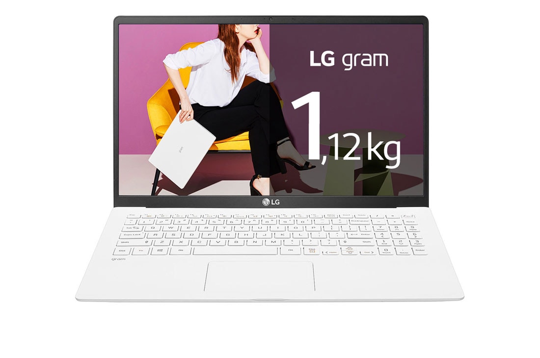 LG Ultrabook LG gram 15,6'' 2020, Biały, SSD 256GB, Waga 1120g, Procesor Intel 10. Generacji 15Z90N-V, Widok z przodu, 15Z90N-V