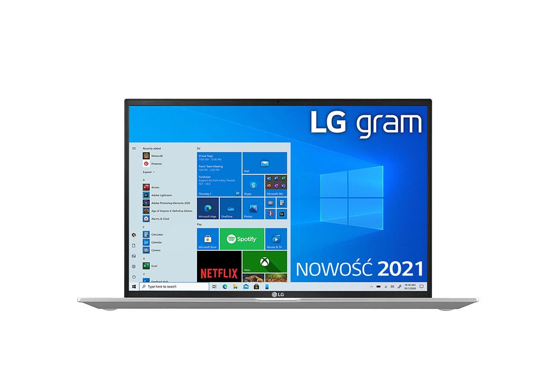 LG Ultrabook LG gram 16'' 2021, Windows 10 Home, SSD 512GB, 16GB, Intel Evo z procesorem Intel® Core™ i5 11 generacji, 16Z90P-G, kolor srebrny, Widok z przodu, 16Z90P-G.AA56Y