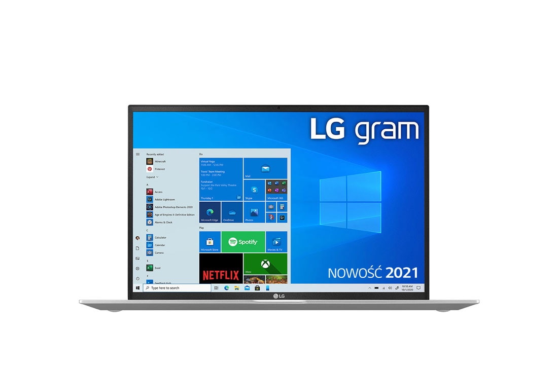LG Ultrabook LG gram 17'' 2021, Windows 10 Home, SSD 1TB, 16GB, Intel Evo z procesorem Intel® Core™ i7 11 generacji, 17Z90P-G, kolor srebrny, Widok z przodu, 17Z90P-G.AA79Y
