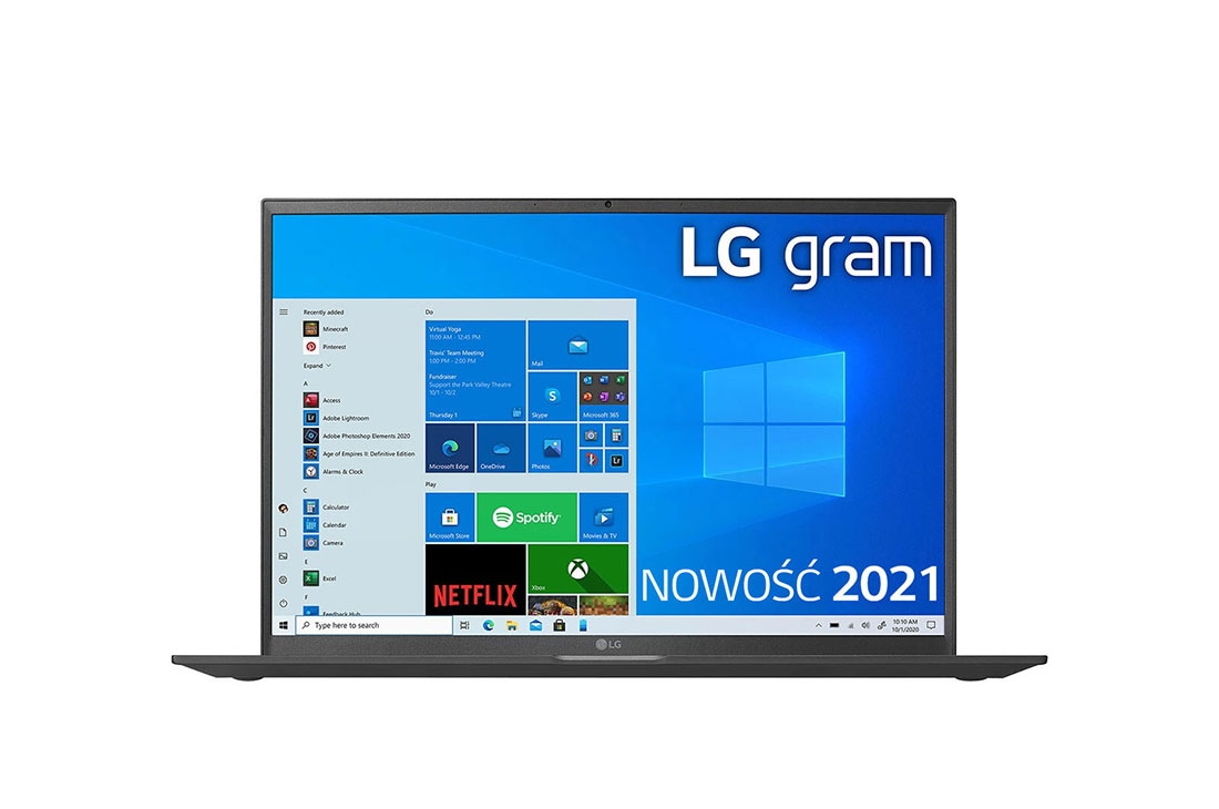LG Ultrabook LG gram 17'' 2021, Windows 10 Home, SSD 512GB, 16GB, Intel Evo z procesorem Intel® Core™ i7 11 generacji, 17Z90P-G, kolor czarny, Widok z przodu, 17Z90P-G.AA75Y