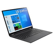 LG Ultrabook LG gram 2w1 14'', Windows 10 Home, SSD 512GB, 16GB, Intel Evo z procesorem Intel® Core™ i5 11 generacji, 14T90P-G, kolor czarny, Widok z lewej strony i otwarta pokrywa, 14T90P-G.AA55Y, thumbnail 4