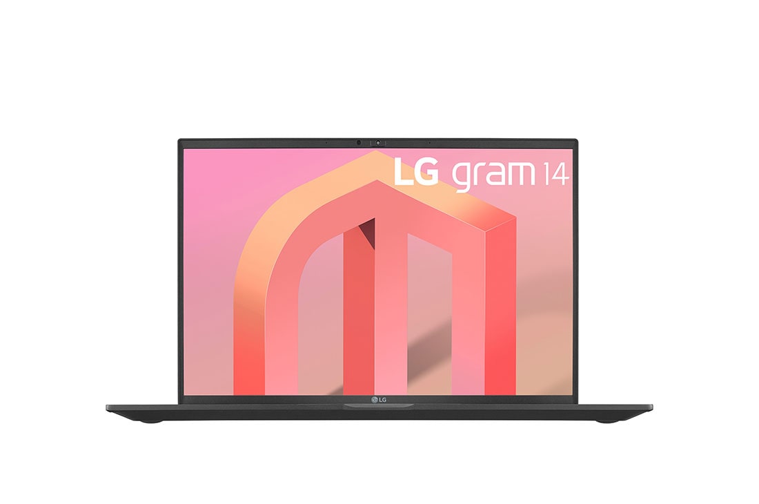 LG Laptop LG gram 14'' 2022 z matową matrycą, Windows 11 Home, SSD 1TB (NVME),16GB, Intel Evo z procesorem Intel® Core™ i7 12. generacji, 14Z90Q-G, kolor czarny, Widok z przodu, 14Z90Q-G.AA78Y