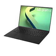 LG Laptop LG gram 16'' 2022 z matową matrycą, Windows 11 Home, SSD 1TB (NVME),16GB, Intel Evo z procesorem Intel® Core™ i7 12. generacji, 16Z90Q-G, kolor czarny, Widok z boku pod kątem -30 stopni przy otwartej pokrywie, 16Z90Q-G.AA78Y, thumbnail 5