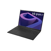 LG Laptop LG gram 17'' 2022 z matową matrycą, Windows 11 Home, SSD 1TB (NVME), 32GB, Intel Evo z procesorem Intel® Core™ i7 12. generacji, 17Z90Q-G, kolor czarny, Widok z boku pod kątem -30 stopni przy otwartej pokrywie, 17Z90Q-G.AD78Y, thumbnail 4
