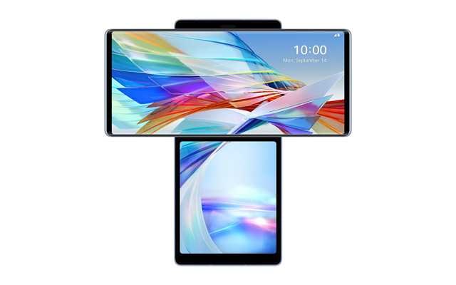 Front image of the LG WING Swivel Smartphone in Illusion Sky colour