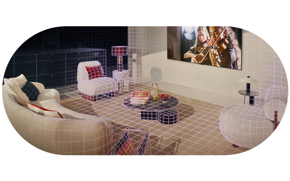 Salon z telewizorami LG OLED z funkcją AI Customization, która zapewnia optymalną jasność i dźwięk
