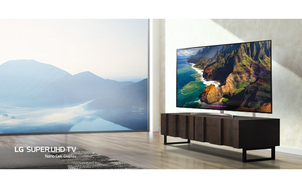 An image of beautiful and modern living with new lg super uhd tv.