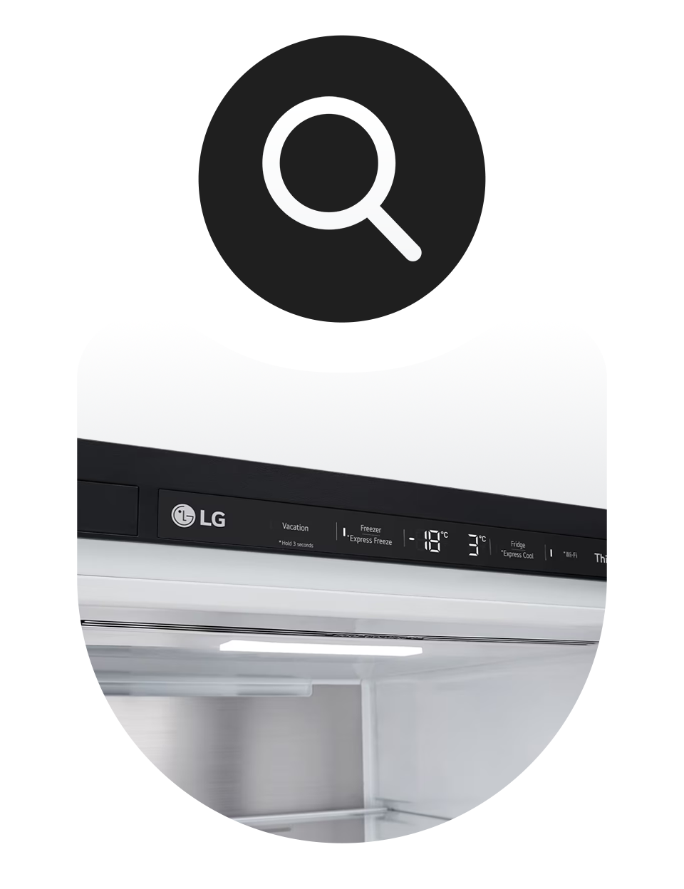 The digital temperature gauge on a smart LG refrigerator