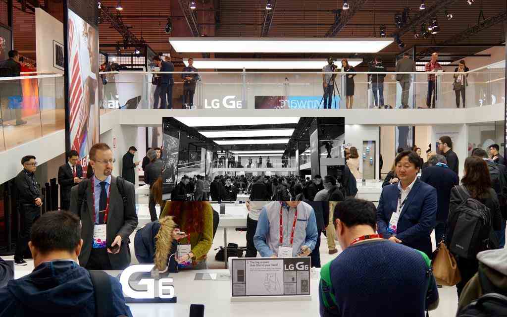 A full view of the lg g6 booth at mwc 2017 barcelona