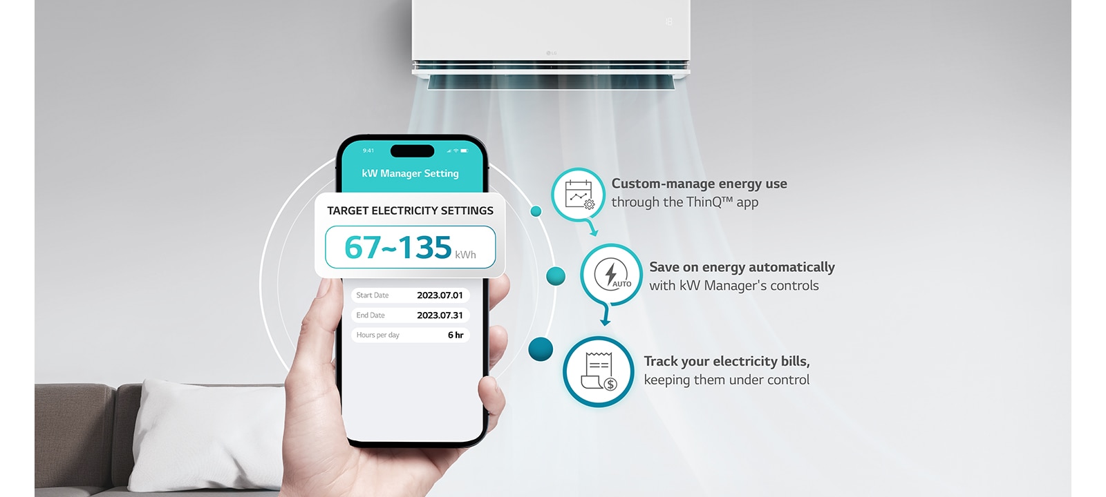 Consumul de energie al aparatului de aer condiționat poate fi utilizat în cadrul sumei setate prealabil ca țintă.