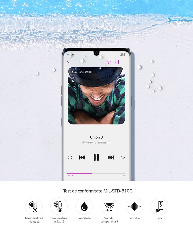 LG VELVET pe o plajă cu nisip.