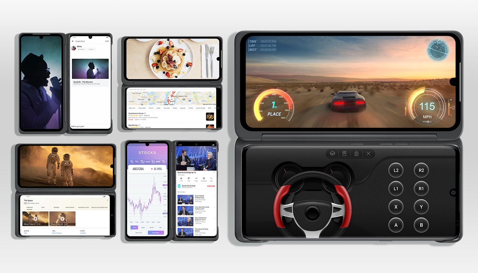 Diverse opțiuni multitasking disponibile pe ecranul dual.