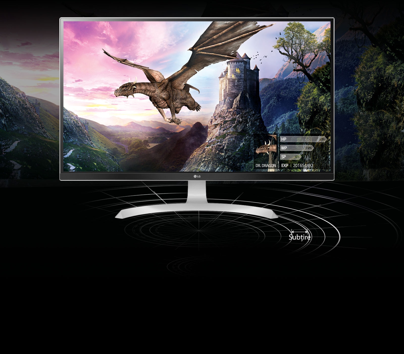 Design fără margini și suport ArcLine subțire<br>1