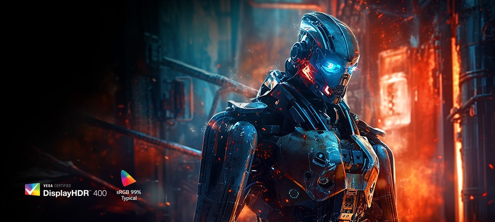 Imagini robot color de înaltă calitate cu sRGB 99% și DisplayHDR™ 400.