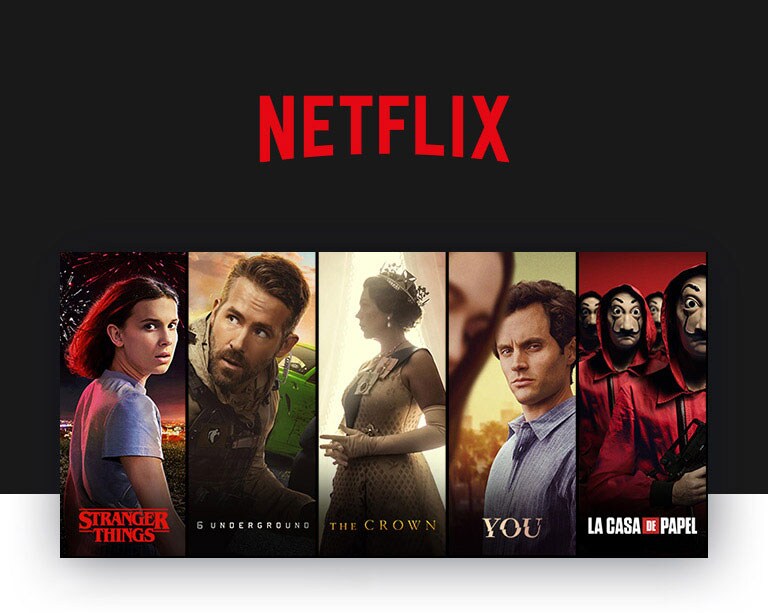 -Disney + sigla urmată de cinci inserturi verticale de titlu pentru Disney, Pixar, Marvel, Star Wars și National Geographic.  -Sigla NETFLIX urmată de patru inserturi verticale de titlu pentru Stanger Things, 6 Underground, The Crown, You și La Casa De Papel. -Apple TV+ sigla urmată de patru inserturi verticale de titlu pentru Servant, Mythic Quest, Little America și The Morning Show