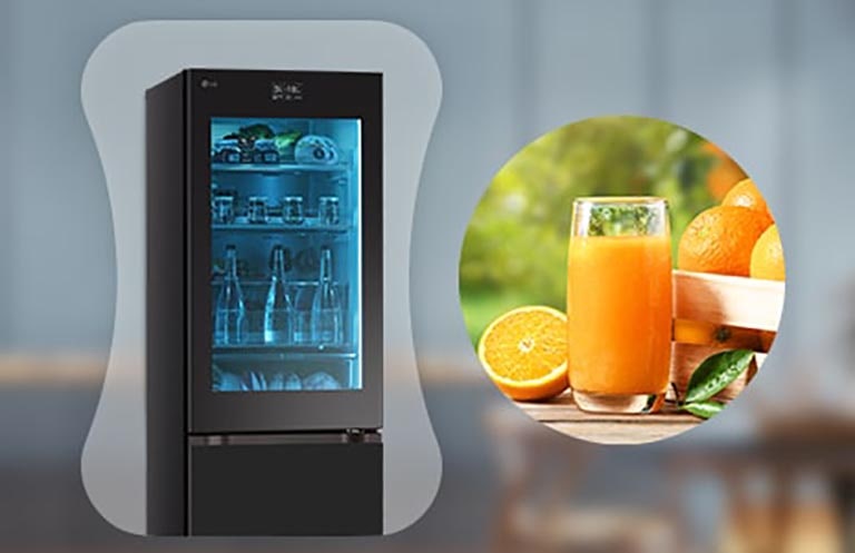 Imagine cu un frigider și suc rece.