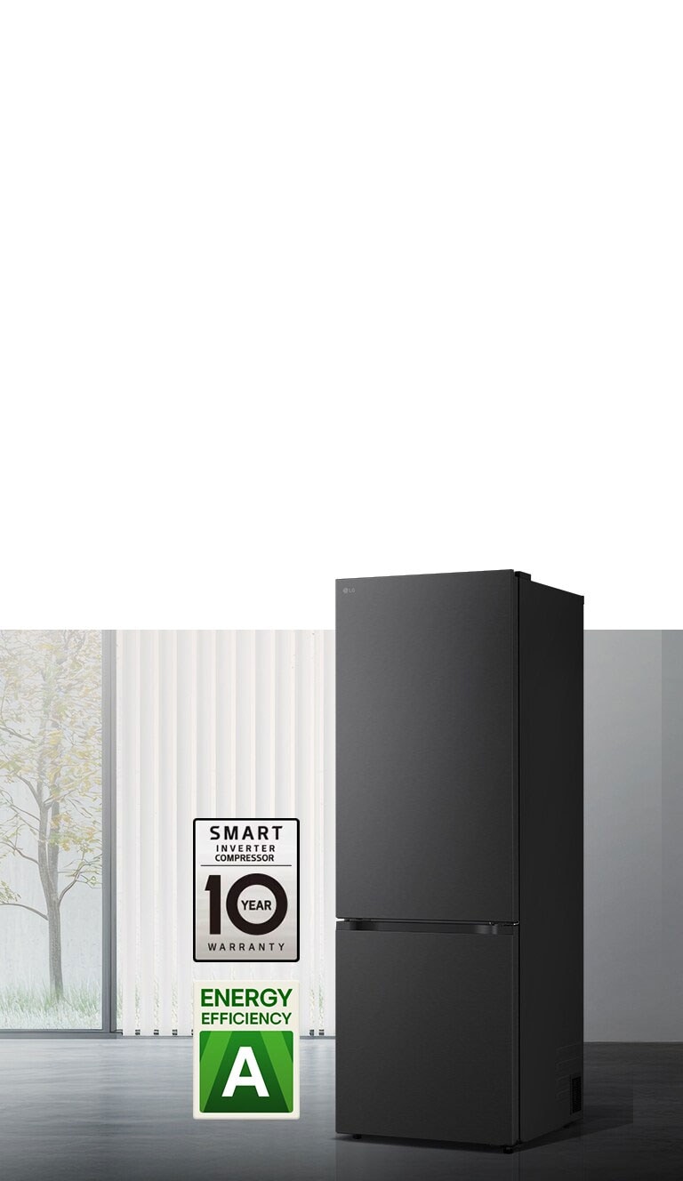 Frigiderul LG cu congelator inferior (GBBW726AEV), în finisaj negru mat,