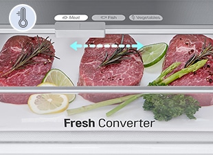 Prim plan al unui fresh converter plin cu carne, reglat la temperatura adecvată pentru carne