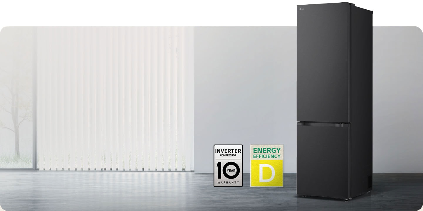 Frigiderul LG cu congelator inferior (GBBW726AEV), în finisaj negru mat,