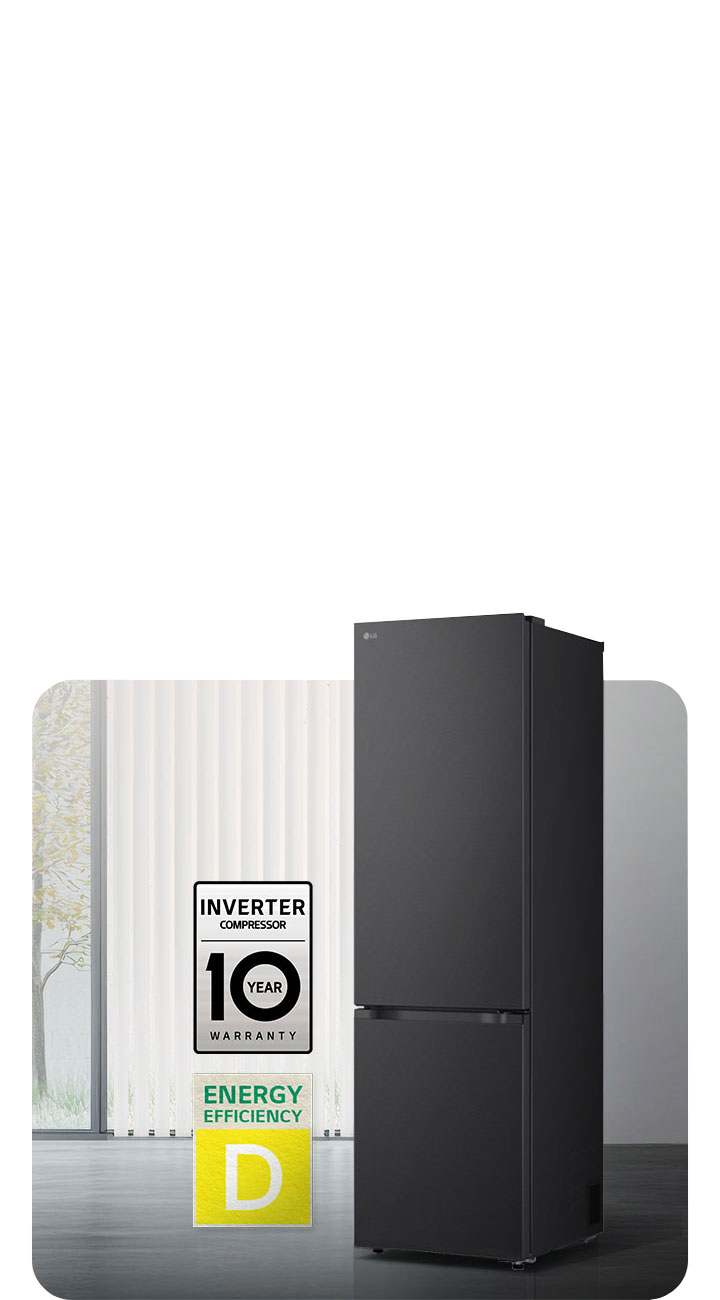 Frigiderul LG cu congelator inferior (GBBW726AEV), în finisaj negru mat,