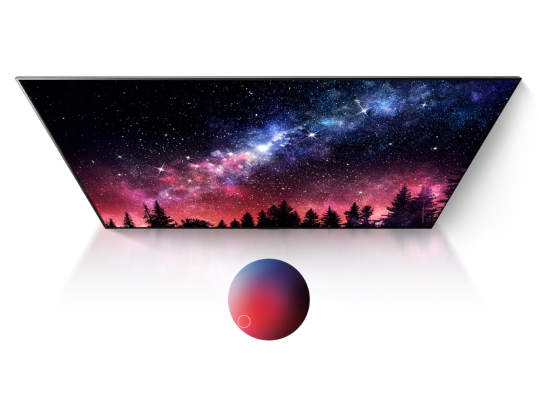 Екран телевізора з чудовою якістю демонструє Чумацький Шлях, блакитне небо й вибух кольористого пилу (відтворити відео)