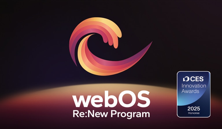 webOS Re:New Program logo și nume cu insigna CES Innovation Awards 2025 Honoree alături. 