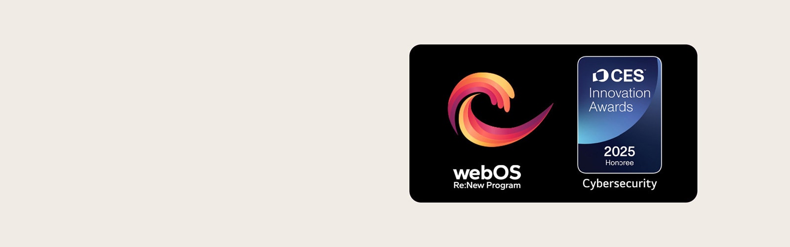 Logo-ul și denumirea webOS Re:New Program cu insigna CES Innovation Awards 2025 Honoree lângă ea.