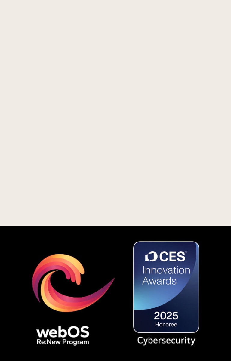 Logo-ul și denumirea webOS Re:New Program cu insigna CES Innovation Awards 2025 Honoree lângă ea.